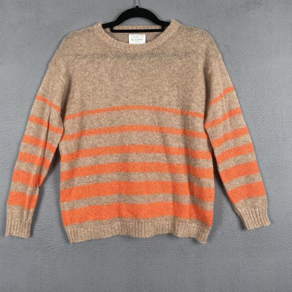 Line & Dot Sweaters - Line & Dot Sweater Womens Small Tan Orange Stripe Wool Blend Crewneck Pullover